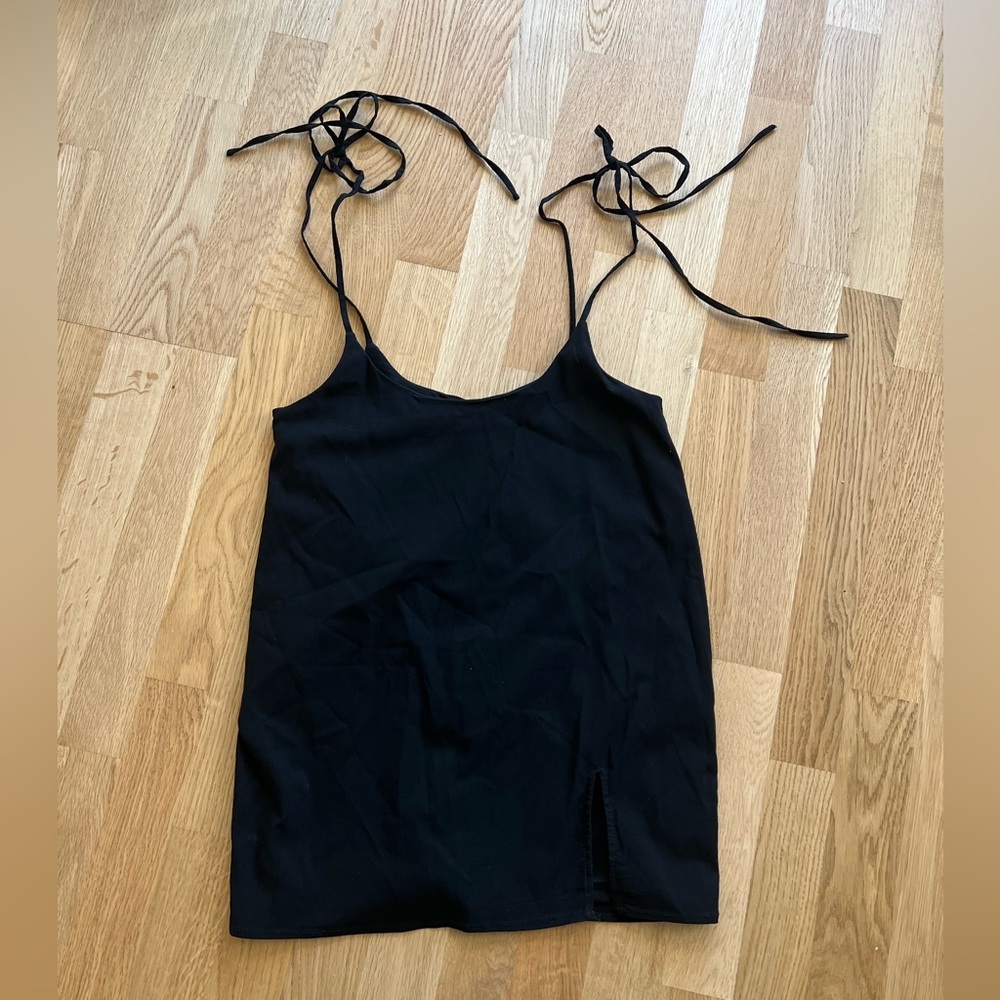 Blue Blush Black Shoulder Tie Pinafore Dress - Size Large